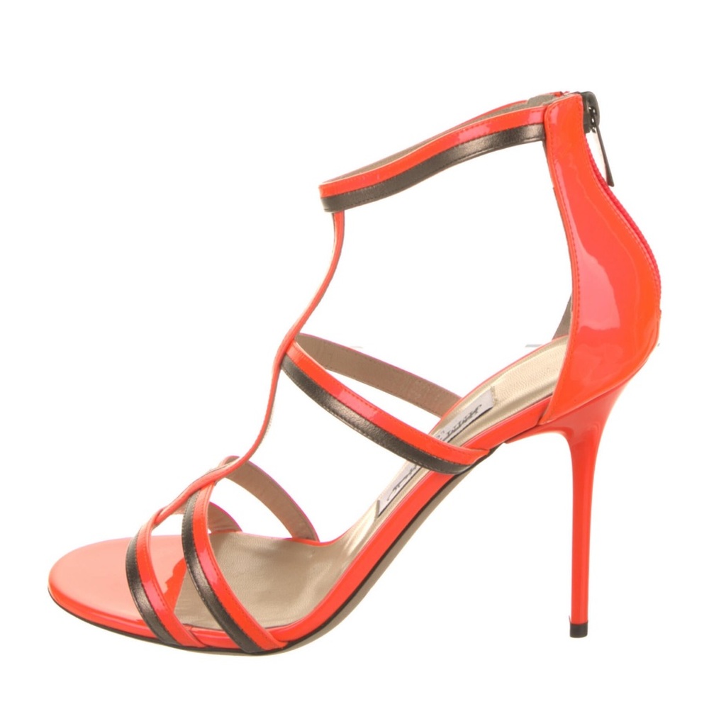 Jimmy Choo Brand New w Dustbag Sz 38 Orange Gunmetal Strappy Sandals Heels Shoes